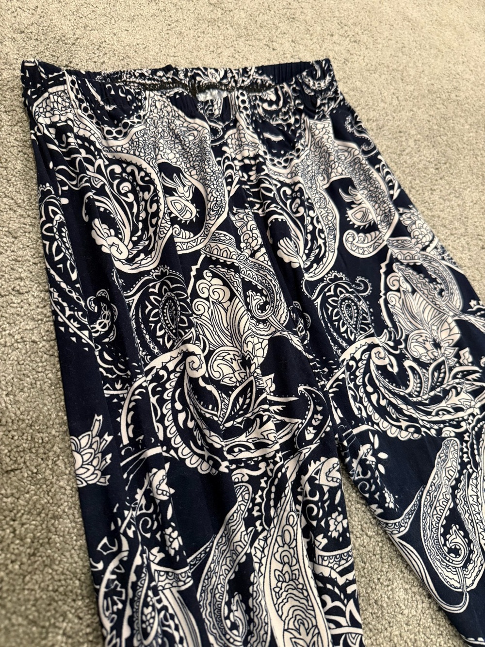 Navy & White Paisley Pants